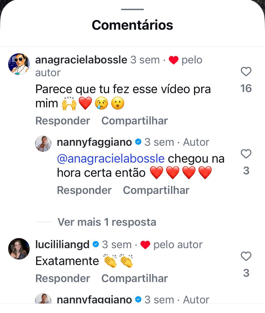 Comentário no Instagram dizendo que o conteúdo chegou na hora certa